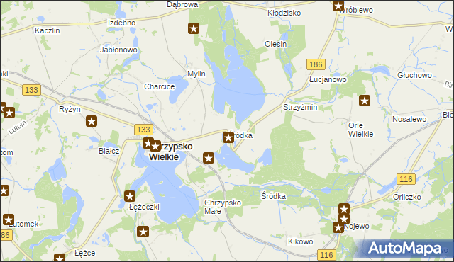 mapa Śródka gmina Chrzypsko Wielkie, Śródka gmina Chrzypsko Wielkie na mapie Targeo