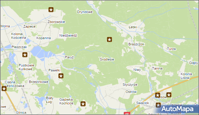 mapa Śródlesie gmina Kochanowice, Śródlesie gmina Kochanowice na mapie Targeo