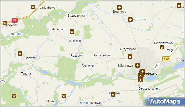 mapa Stanisławka gmina Debrzno, Stanisławka gmina Debrzno na mapie Targeo