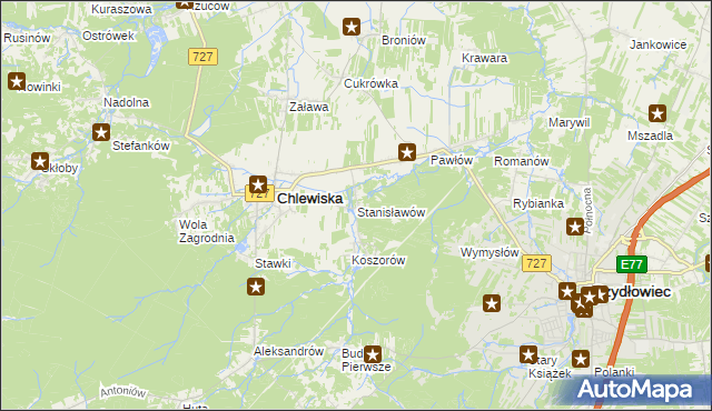 mapa Stanisławów gmina Chlewiska, Stanisławów gmina Chlewiska na mapie Targeo
