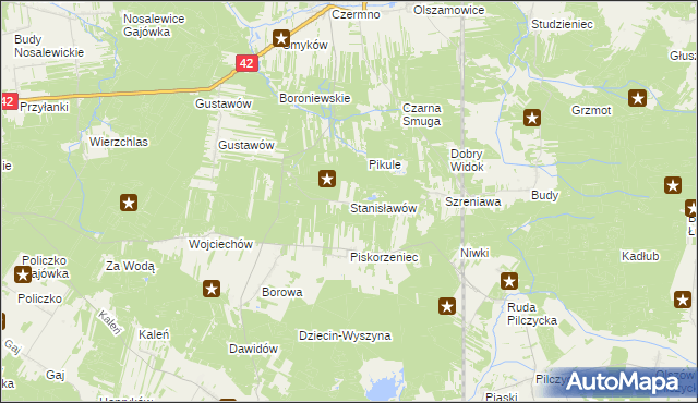 mapa Stanisławów gmina Fałków, Stanisławów gmina Fałków na mapie Targeo