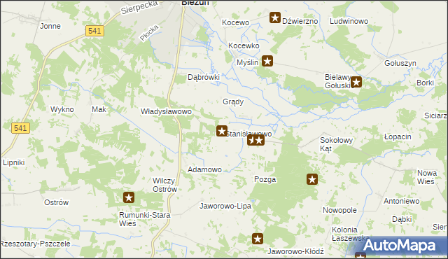 mapa Stanisławowo gmina Bieżuń, Stanisławowo gmina Bieżuń na mapie Targeo