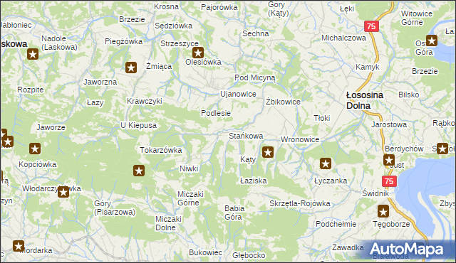 mapa Stańkowa gmina Łososina Dolna, Stańkowa gmina Łososina Dolna na mapie Targeo