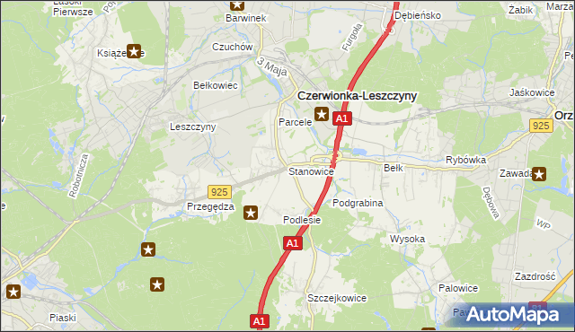 mapa Stanowice gmina Czerwionka-Leszczyny, Stanowice gmina Czerwionka-Leszczyny na mapie Targeo
