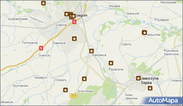 mapa Stanowice gmina Strzegom, Stanowice gmina Strzegom na mapie Targeo