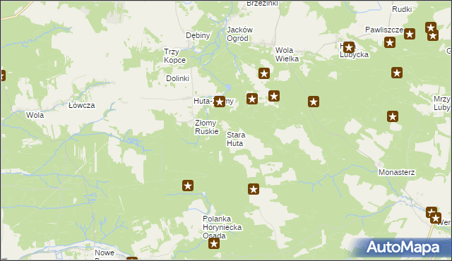 mapa Stara Huta gmina Narol, Stara Huta gmina Narol na mapie Targeo