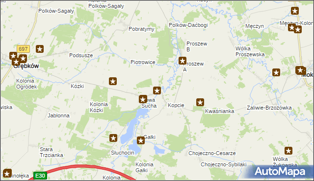mapa Stara Sucha gmina Grębków, Stara Sucha gmina Grębków na mapie Targeo