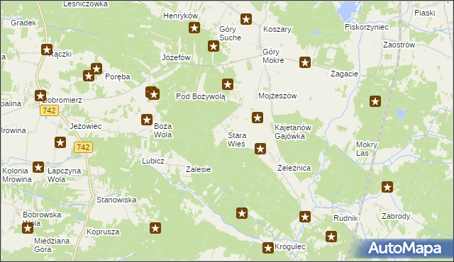 mapa Stara Wieś gmina Przedbórz, Stara Wieś gmina Przedbórz na mapie Targeo