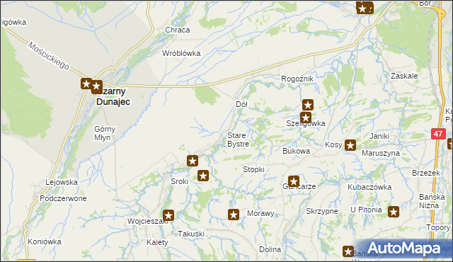 mapa Stare Bystre, Stare Bystre na mapie Targeo