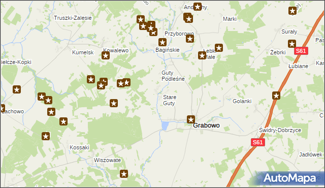 mapa Stare Guty gmina Grabowo, Stare Guty gmina Grabowo na mapie Targeo