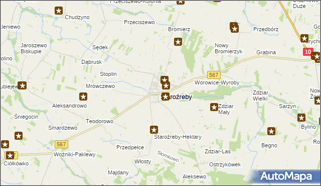 mapa Staroźreby, Staroźreby na mapie Targeo