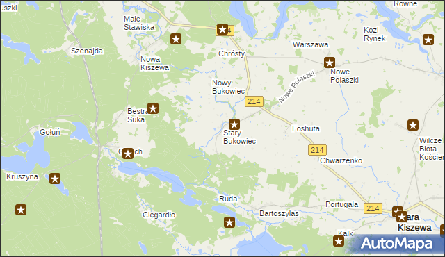 mapa Stary Bukowiec gmina Stara Kiszewa, Stary Bukowiec gmina Stara Kiszewa na mapie Targeo