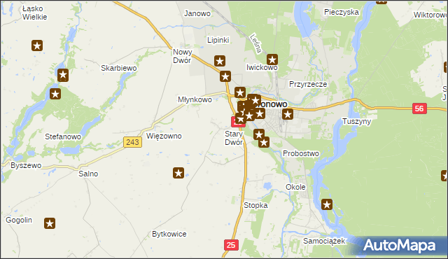 mapa Stary Dwór gmina Koronowo, Stary Dwór gmina Koronowo na mapie Targeo