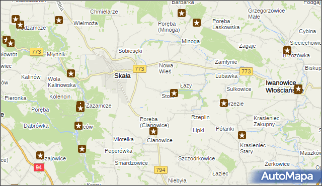 mapa Stoki gmina Skała, Stoki gmina Skała na mapie Targeo