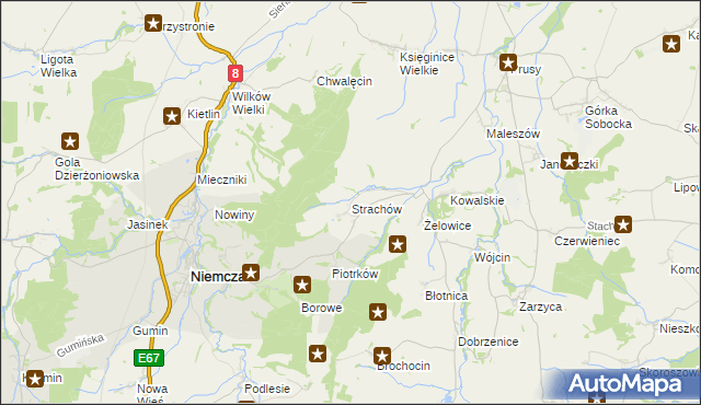 mapa Strachów gmina Kondratowice, Strachów gmina Kondratowice na mapie Targeo