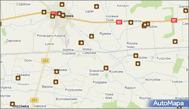 mapa Straszków gmina Kłodawa, Straszków gmina Kłodawa na mapie Targeo