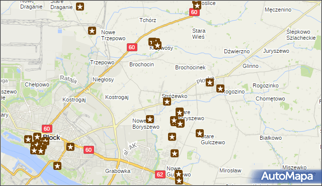 mapa Stróżewko gmina Radzanowo, Stróżewko gmina Radzanowo na mapie Targeo
