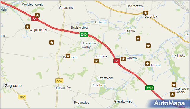 mapa Strupice gmina Chojnów, Strupice gmina Chojnów na mapie Targeo