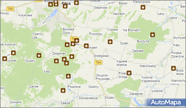 mapa Strzegowa gmina Wolbrom, Strzegowa gmina Wolbrom na mapie Targeo