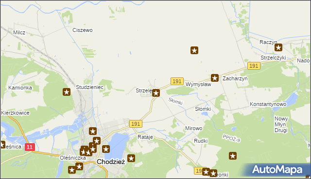 mapa Strzelce gmina Chodzież, Strzelce gmina Chodzież na mapie Targeo