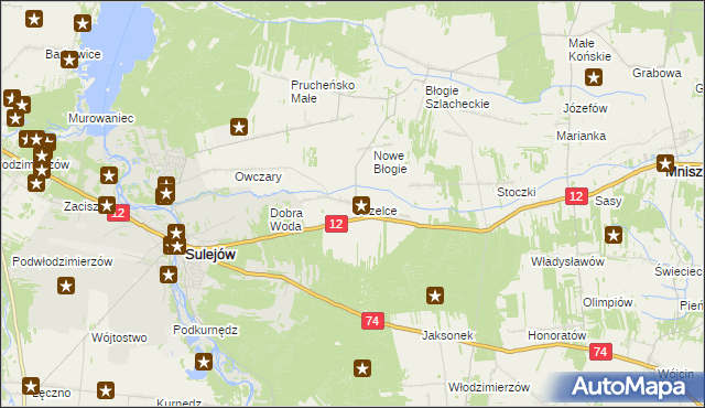 mapa Strzelce gmina Mniszków, Strzelce gmina Mniszków na mapie Targeo