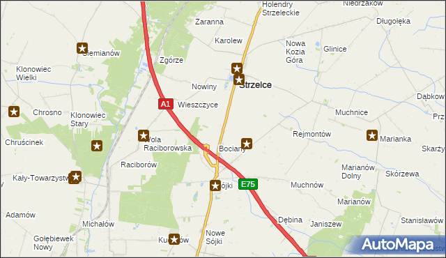 mapa Strzelce Kolonia gmina Strzelce, Strzelce Kolonia gmina Strzelce na mapie Targeo
