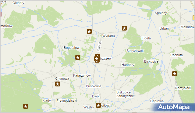 mapa Strzyżew gmina Sieroszewice, Strzyżew gmina Sieroszewice na mapie Targeo