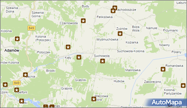 mapa Suchowola gmina Adamów, Suchowola gmina Adamów na mapie Targeo
