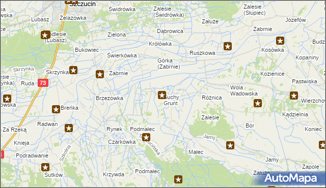 mapa Suchy Grunt gmina Szczucin, Suchy Grunt gmina Szczucin na mapie Targeo