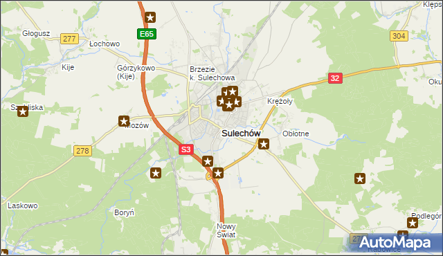 mapa Sulechów powiat zielonogórski, Sulechów powiat zielonogórski na mapie Targeo