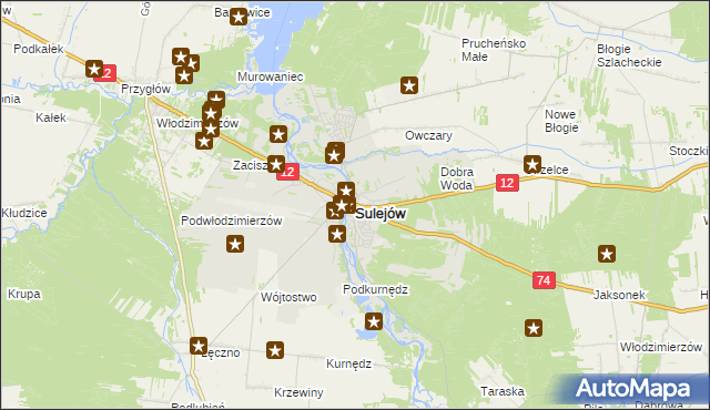 mapa Sulejów powiat piotrkowski, Sulejów powiat piotrkowski na mapie Targeo
