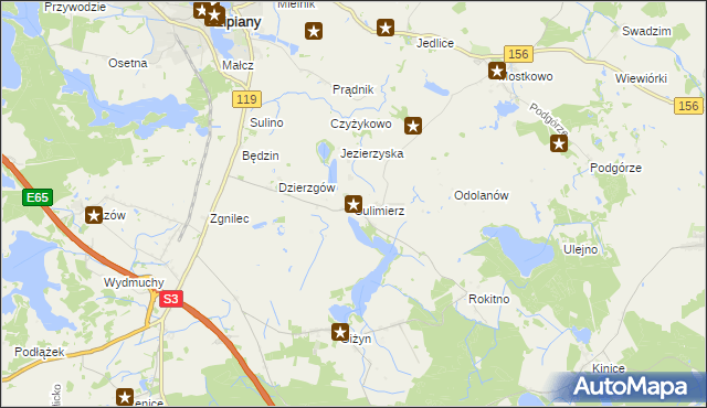 mapa Sulimierz gmina Myślibórz, Sulimierz gmina Myślibórz na mapie Targeo