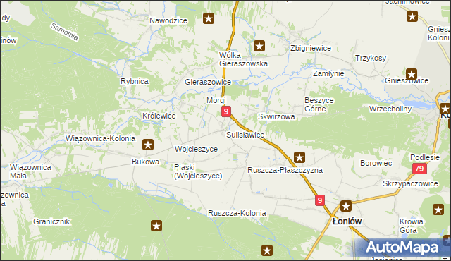 mapa Sulisławice gmina Łoniów, Sulisławice gmina Łoniów na mapie Targeo