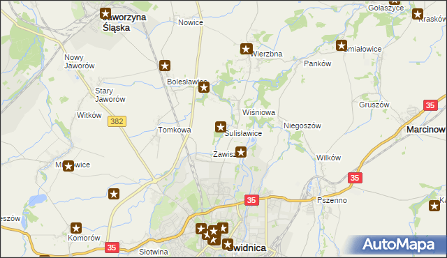 mapa Sulisławice gmina Świdnica, Sulisławice gmina Świdnica na mapie Targeo