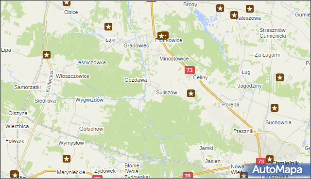 mapa Suliszów gmina Chmielnik, Suliszów gmina Chmielnik na mapie Targeo