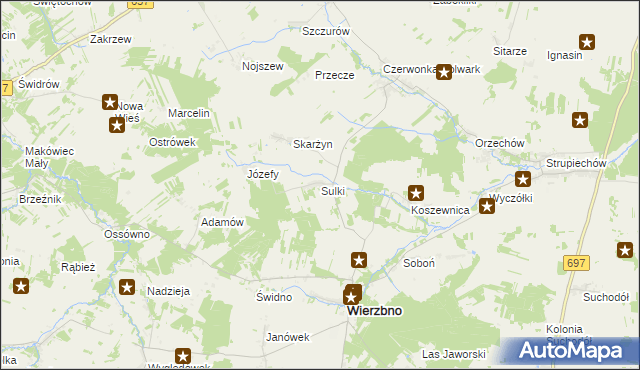 mapa Sulki gmina Wierzbno, Sulki gmina Wierzbno na mapie Targeo