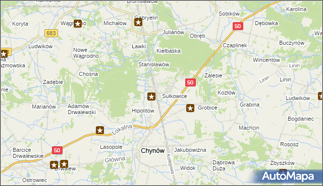 mapa Sułkowice gmina Chynów, Sułkowice gmina Chynów na mapie Targeo