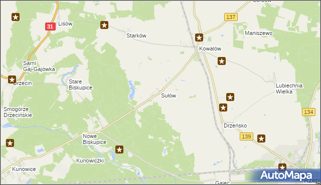 mapa Sułów gmina Rzepin, Sułów gmina Rzepin na mapie Targeo