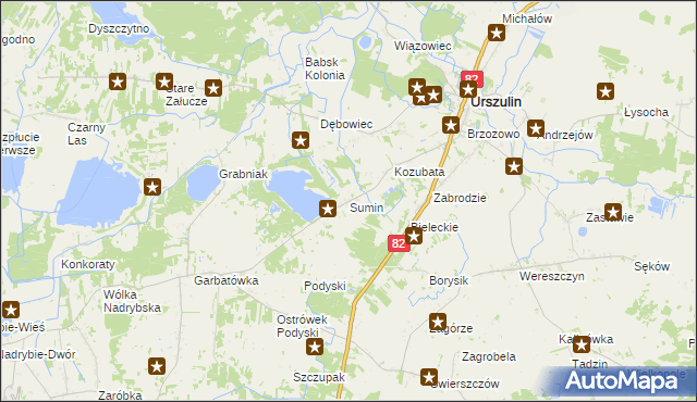 mapa Sumin gmina Urszulin, Sumin gmina Urszulin na mapie Targeo