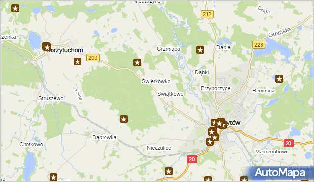 mapa Świątkowo gmina Bytów, Świątkowo gmina Bytów na mapie Targeo