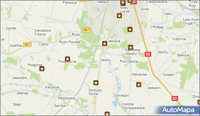 mapa Świdry gmina Łuków, Świdry gmina Łuków na mapie Targeo