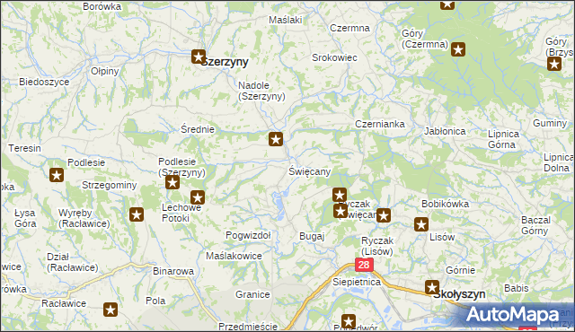 mapa Święcany, Święcany na mapie Targeo