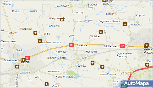 mapa Święcice gmina Ożarów Mazowiecki, Święcice gmina Ożarów Mazowiecki na mapie Targeo