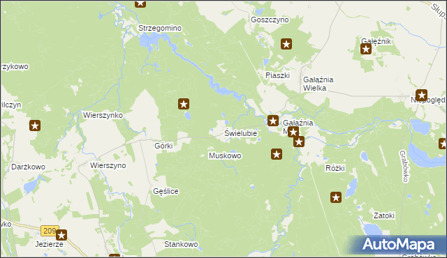 mapa Świelubie gmina Kołczygłowy, Świelubie gmina Kołczygłowy na mapie Targeo