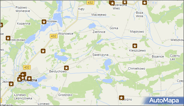 mapa Świerczyna gmina Osieczna, Świerczyna gmina Osieczna na mapie Targeo