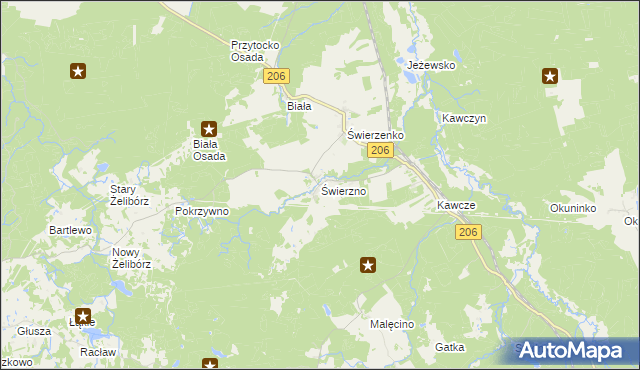 mapa Świerzno gmina Miastko, Świerzno gmina Miastko na mapie Targeo