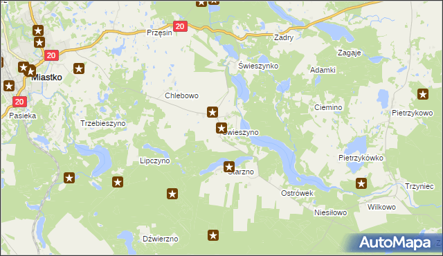 mapa Świeszyno gmina Miastko, Świeszyno gmina Miastko na mapie Targeo