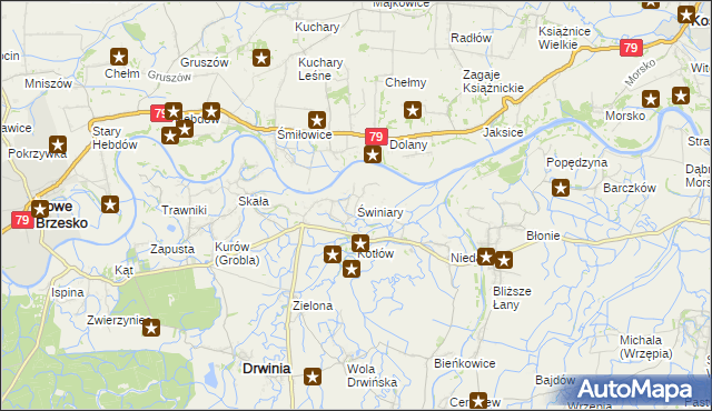 mapa Świniary gmina Drwinia, Świniary gmina Drwinia na mapie Targeo