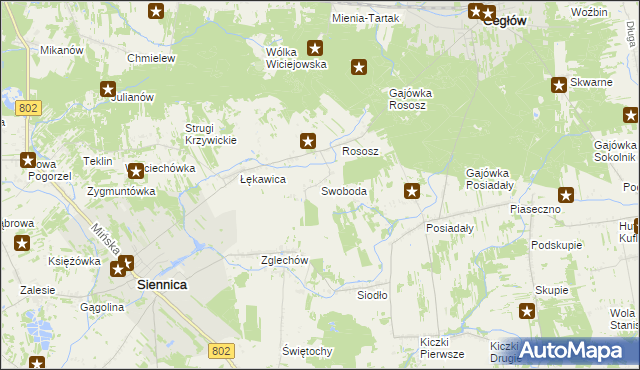 mapa Swoboda gmina Siennica, Swoboda gmina Siennica na mapie Targeo