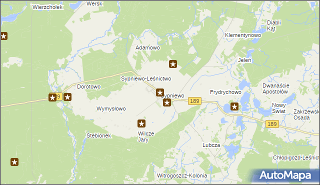 mapa Sypniewo gmina Więcbork, Sypniewo gmina Więcbork na mapie Targeo